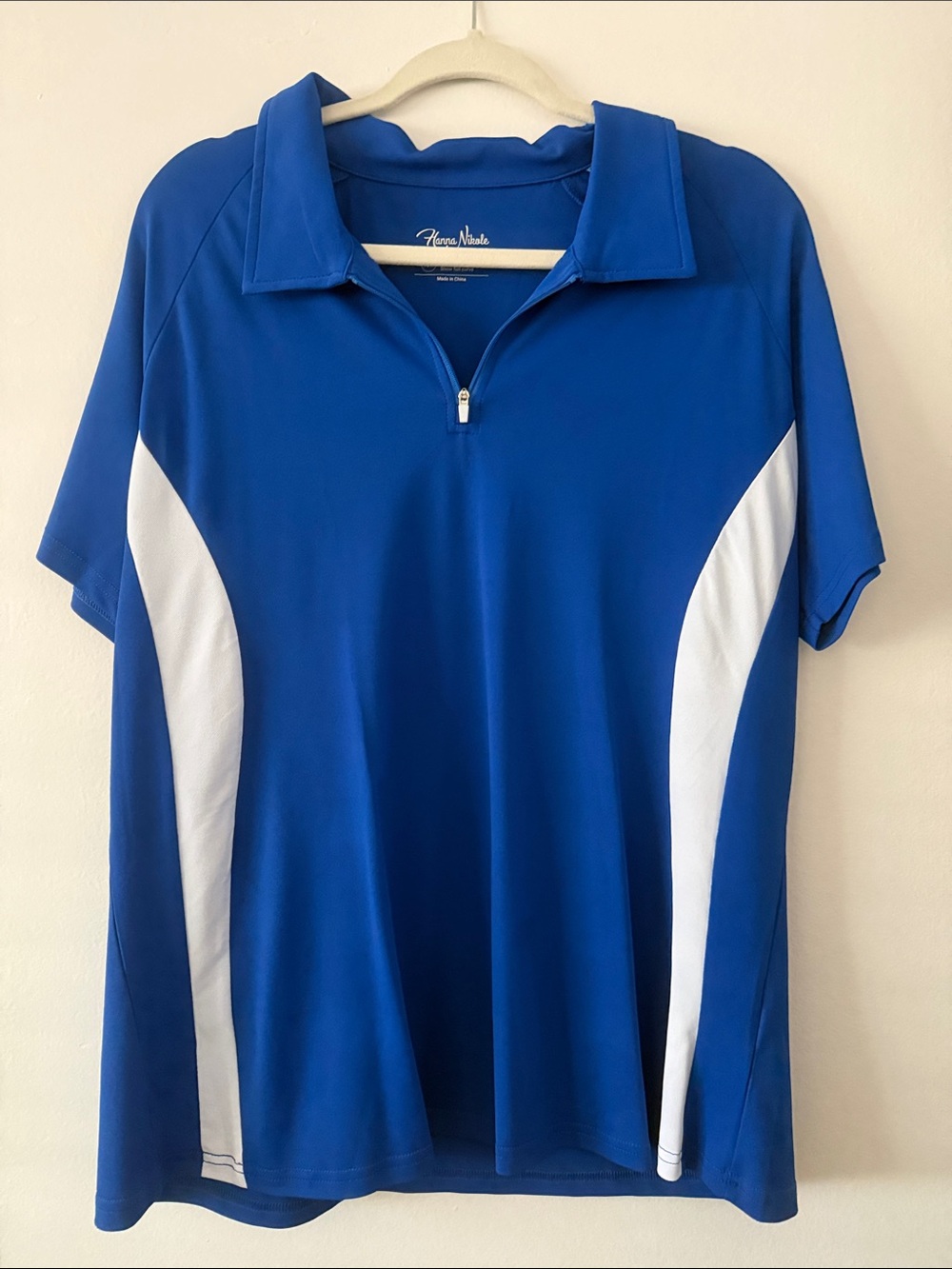 Hanes Ladies Blue Short Sleeve Quarter-Zip Polo Top